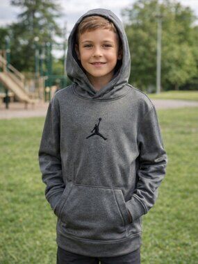 Nike Air Jordan Jumpman Boys Hoodie S 8-10 Gray Therma-FIT Dri-Fit Pullover